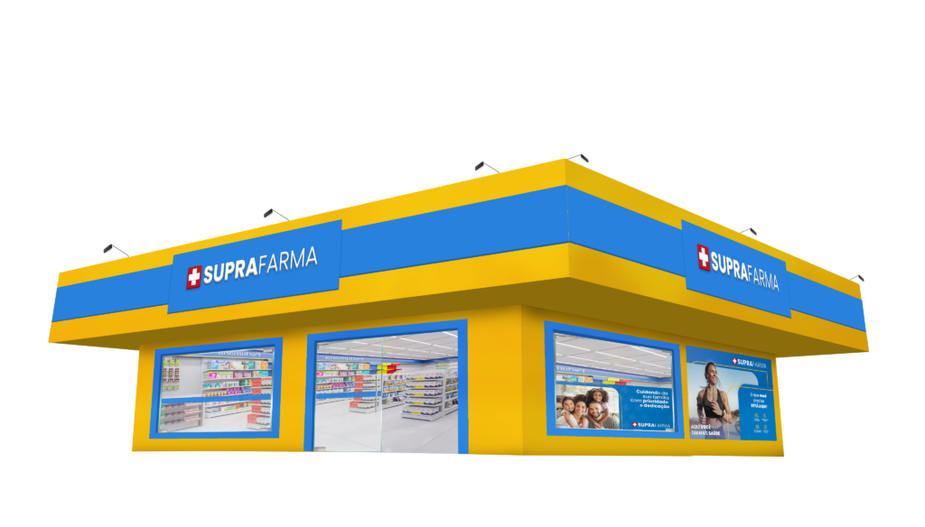 Simulação de como fica a fachada da farmácia da suprafarma